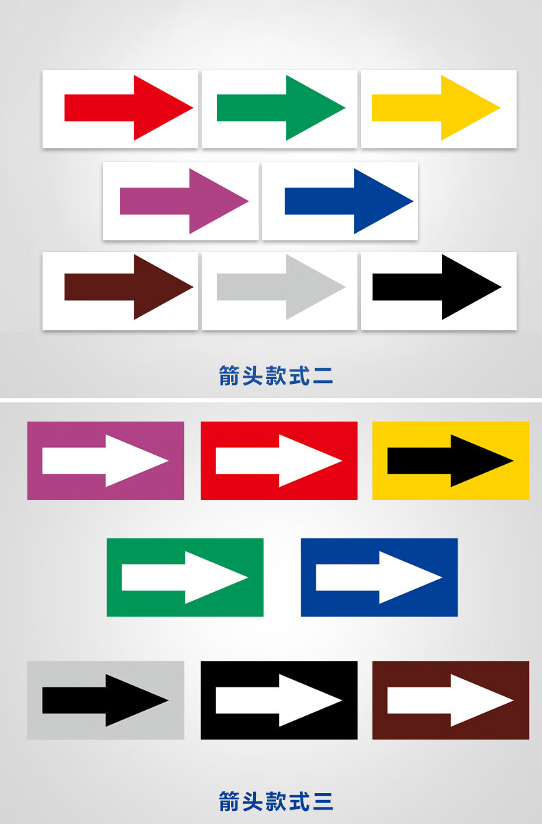 意卡蒙管道标识贴白黑流向箭头介质贴纸反光膜自来水进水回水压缩空气
