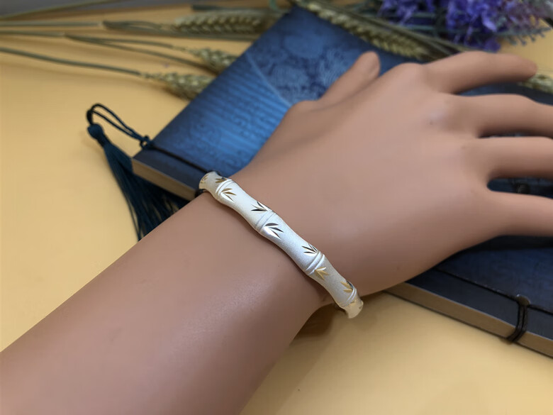 新款竹节手镯女999开口实心个性时尚磨砂竹子镯子送妈妈礼物康嘉夫人