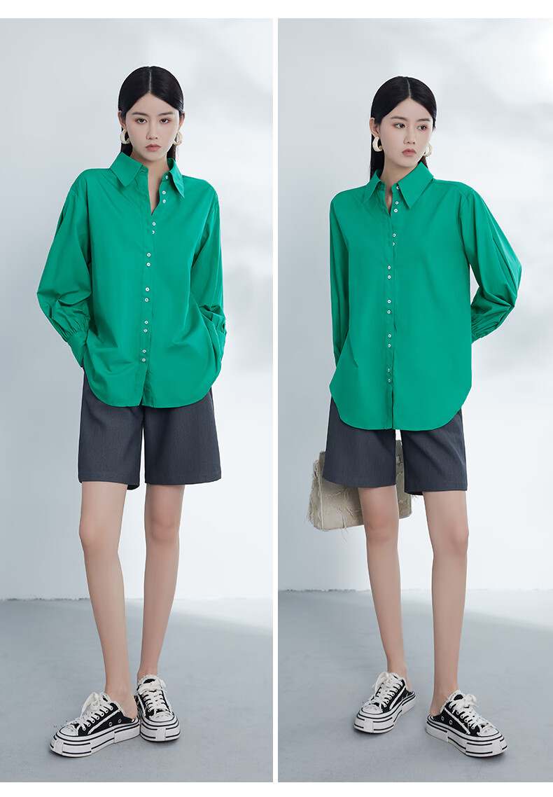 the sea life欧海一生经典小翻领衬衫女2022夏清爽简约上衣q2725 松石