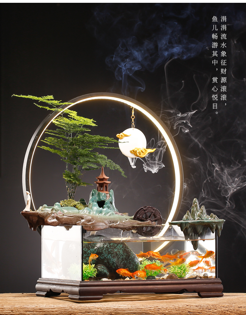 梦雷宠流水鱼缸景观摆件喷泉时来运转家居客厅桌面装饰送礼乔迁开业