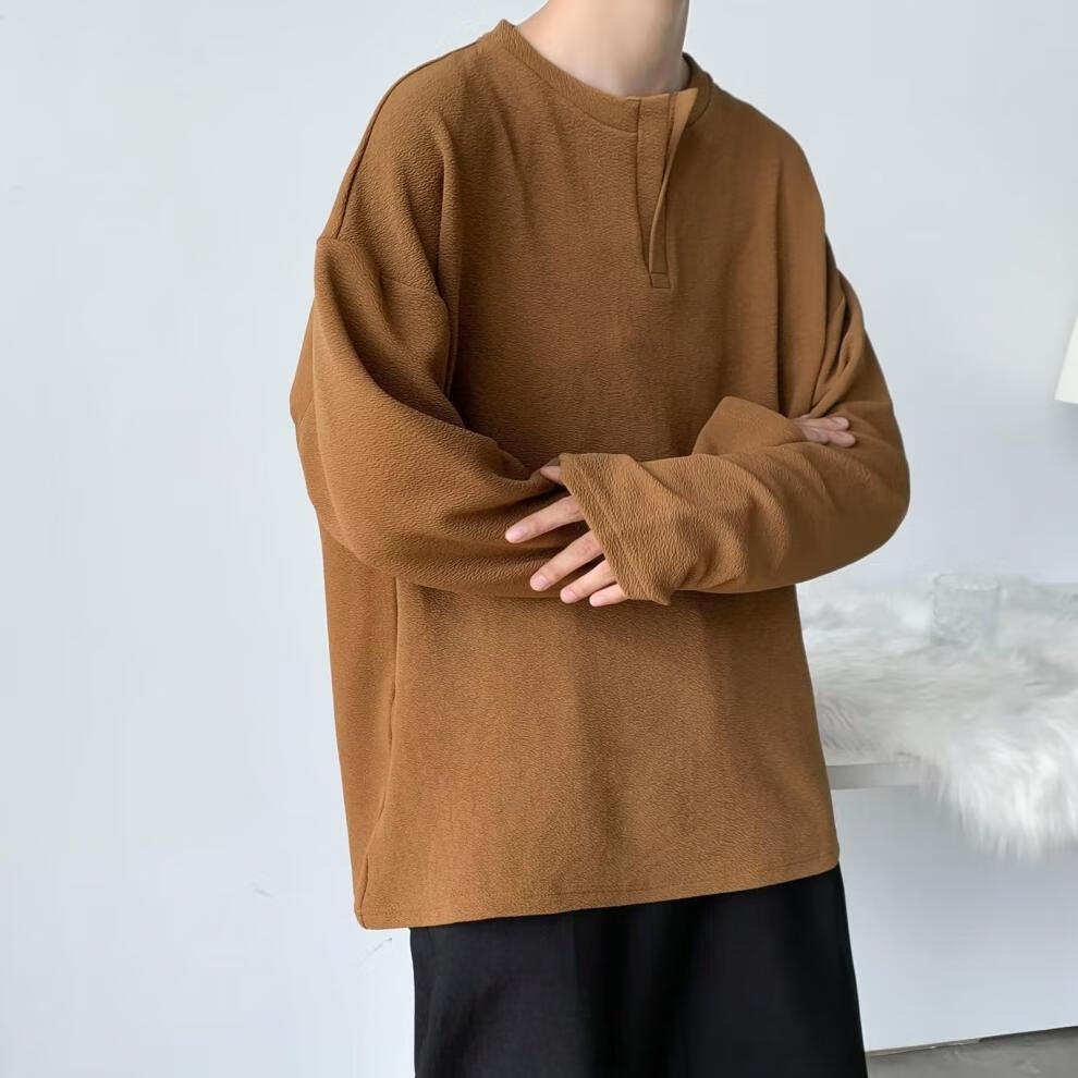 卫衣男秋季新款摇粒绒假两件长袖休闲百搭衫255503 浅棕色 l【图片