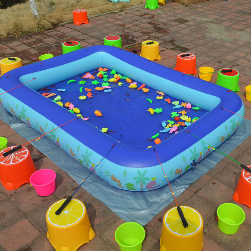 儿童钓鱼玩具池套装加厚方形充气游泳池广场摆摊钓鱼池磁性钓鱼池哆漫