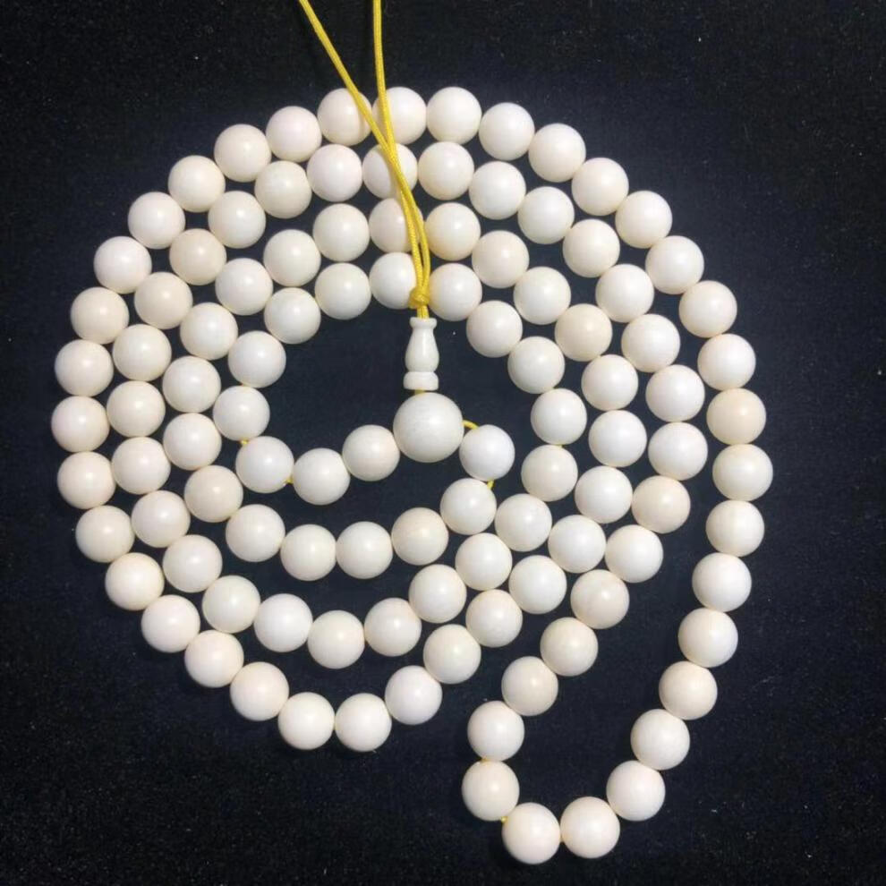 妙聚福 5a级猛犸象牙白冰料108颗圆珠佛珠手持 念珠多圈手串手链项链