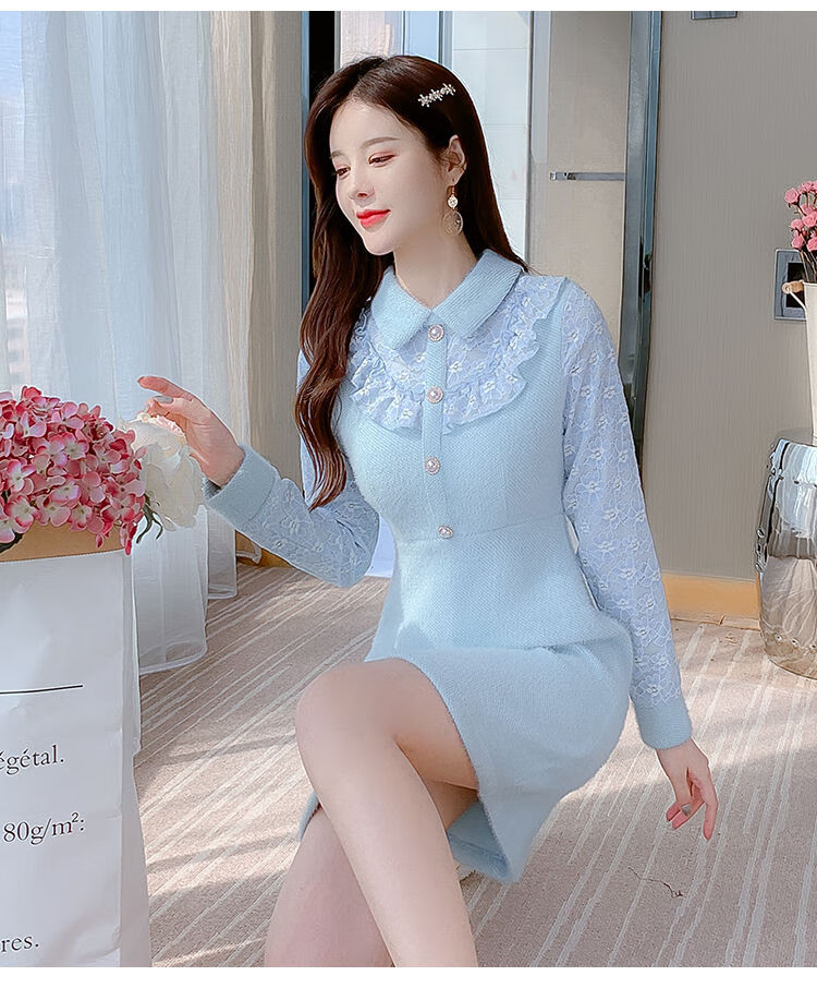 茵美伊 少女装冬季针织连衣裙女装秋冬季2020年新款加绒冬裙小个子