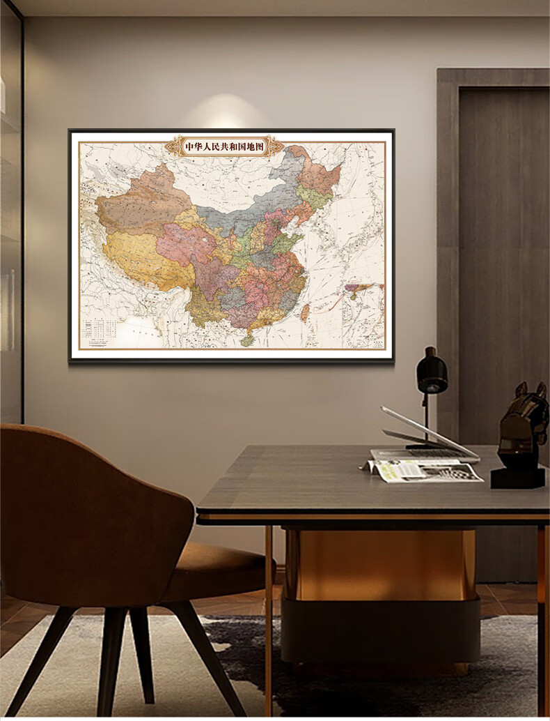 中国地图挂图世界地图装饰画高清办公室壁画定制带裱框2019江西省宽