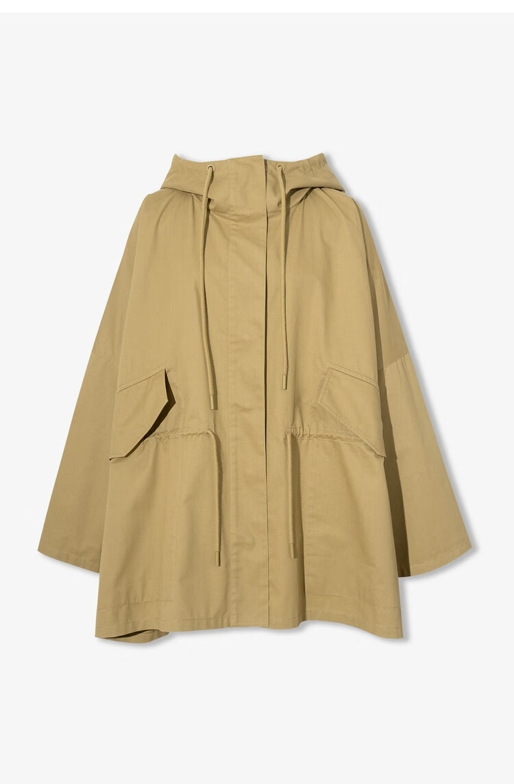 mm麦檬春秋季自然而然通勤中长款纯棉风衣外套女5c2160332芥末绿16084