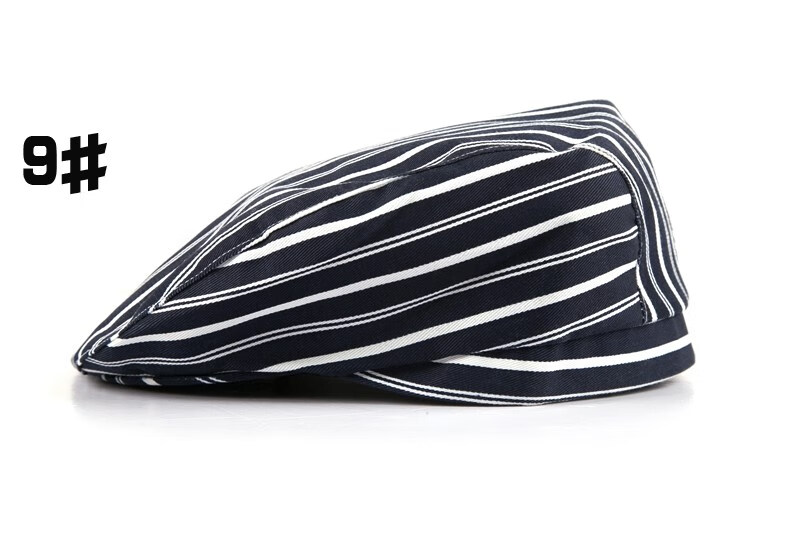 【新品】lggy麦当劳贝雷帽酒店员工厨师头套条纹快餐店春夏时尚红帽子