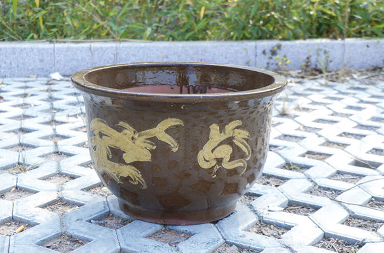 陶瓷花盆大号龙缸大花盆特大号庭院种树树桩盆景铁树发财树 黄色福钟