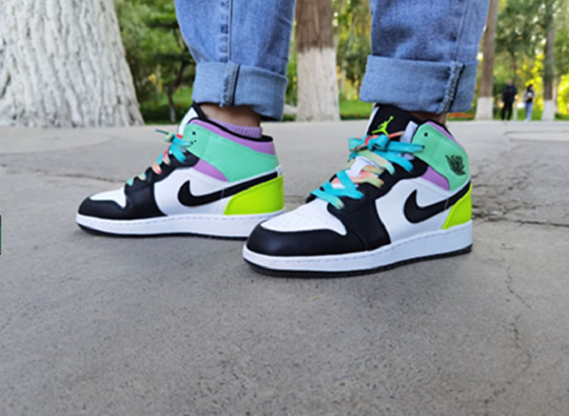 nike耐克aj1mid白蓝几何断勾联名黑紫葡萄男麻布奶油樱花粉反毛皮女