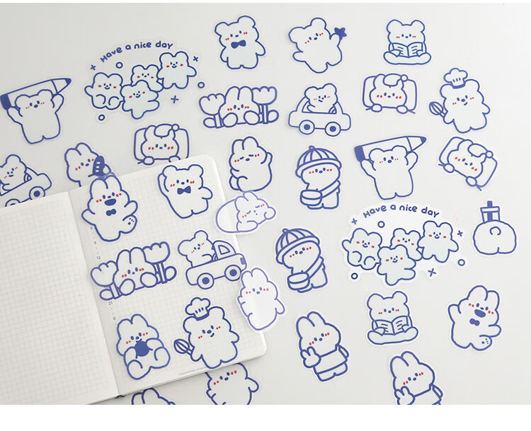 可爱卡通表情笑脸提拉多手账贴纸装饰小图案ins风防水透明贴套装笑脸