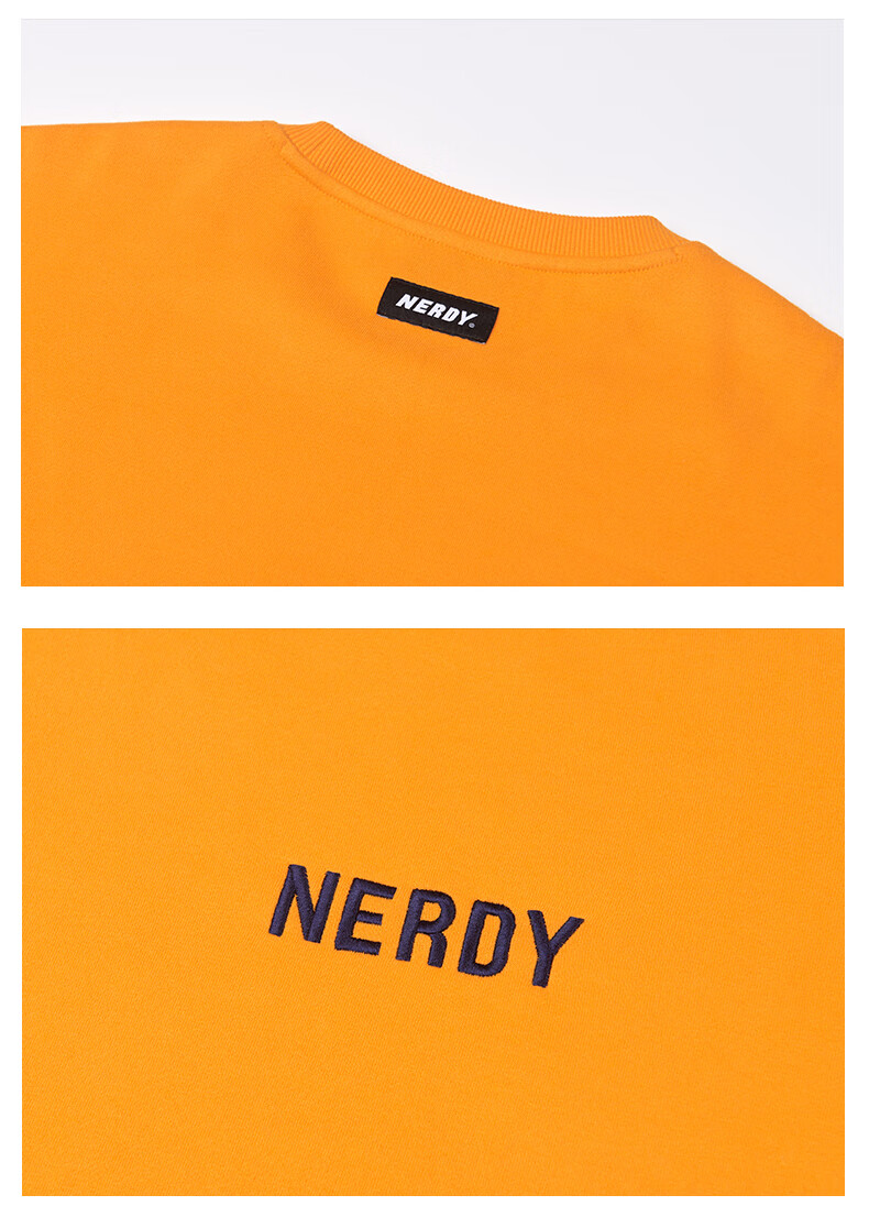 nerdy卫衣春秋ins情侣纯色经典logo卫衣套头保暖加绒卫衣橙色l