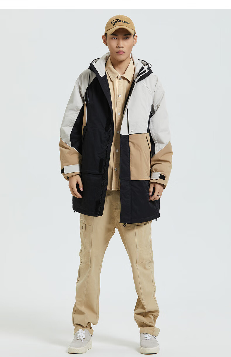 kama卡玛21年新款工装鸭绒加厚连帽休闲时尚羽绒服外套男4421753 黑色