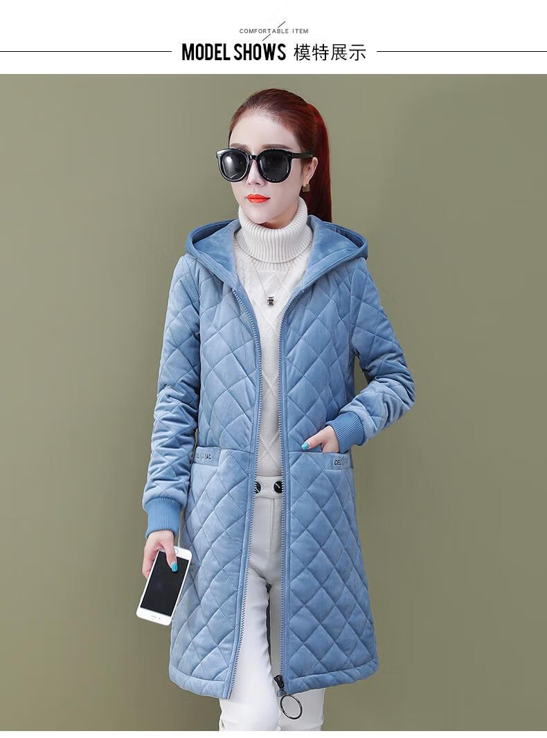 丝绒棉服女中长款2121冬装新款韩版修身棉袄轻薄棉衣外套潮 梅紫 m
