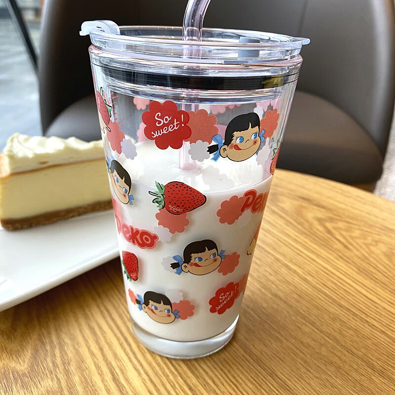 带玻璃吸管森森猫suns韩国ins日系可爱少女心草莓牛奶带刻度吸管玻璃
