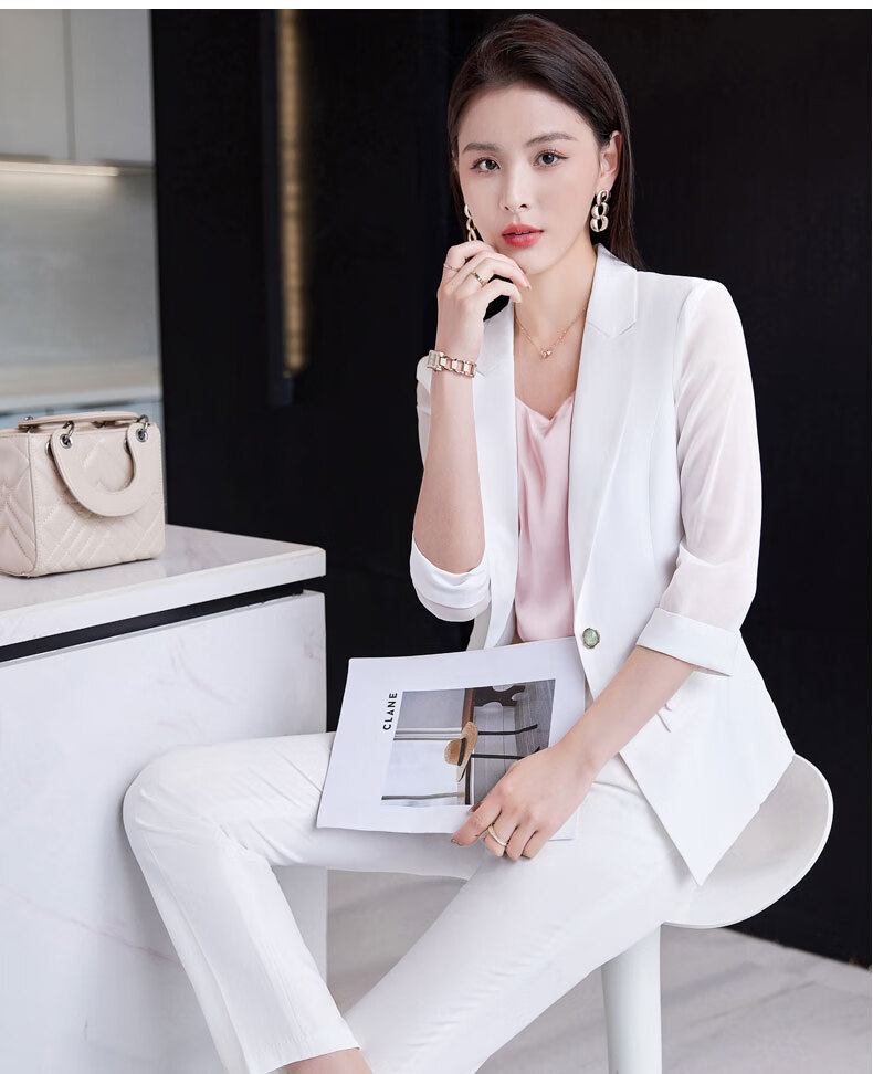 五沃职业装女装套装小西装女神范设计感小众别致修身西服外套白色外套