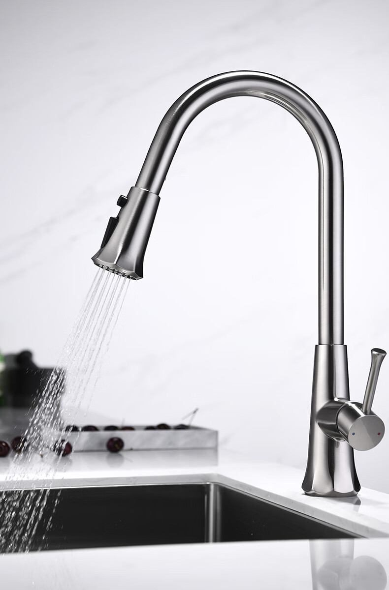 厨房水龙头洗菜盆单冷热水防溅抽拉式不锈钢水槽笼头洗碗台池家用