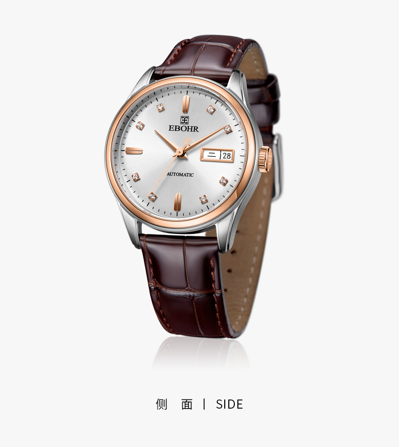 依波ebohr手表女士手表商务复古自动机械表休闲时尚女表皮带双日历