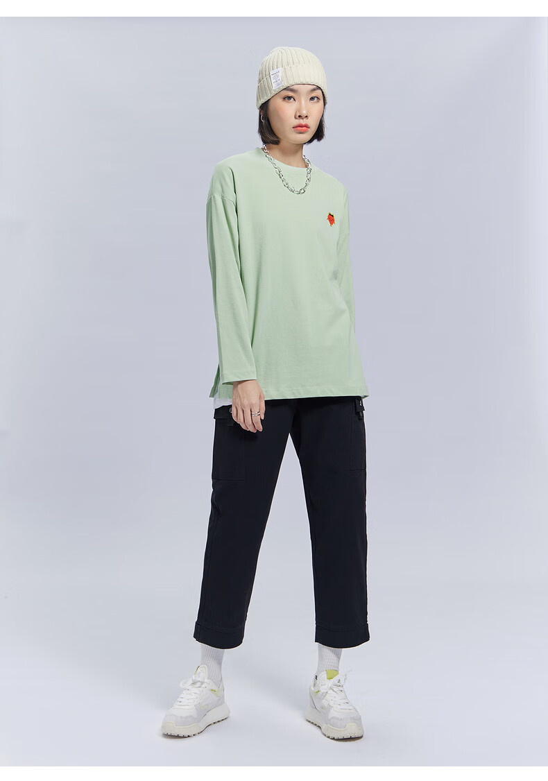 堡狮龙bossini女装针织休闲衫纯棉印花宽松圆领卫衣 020白色 l【图片