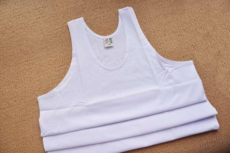 菊花牌背心 60支上海菊花牌夏季男土全棉纯棉白圆领老头汗衫袖t恤背心