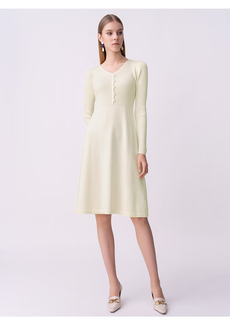 hr赫莲娜女装2022春季新款简约气质百搭打底收腰针织长袖连衣裙女黑色