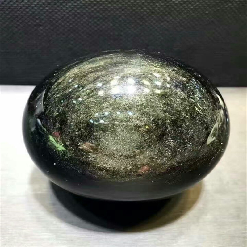 天然金曜石擺件 金銀曜石球水晶球把玩件黑曜石家居擺件 尺寸86mm