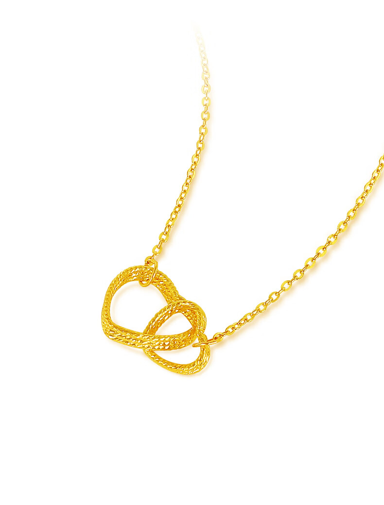 520礼物迎彩钻黄金双心项链女足金999桃心吊坠5g工艺锁骨链情人节送