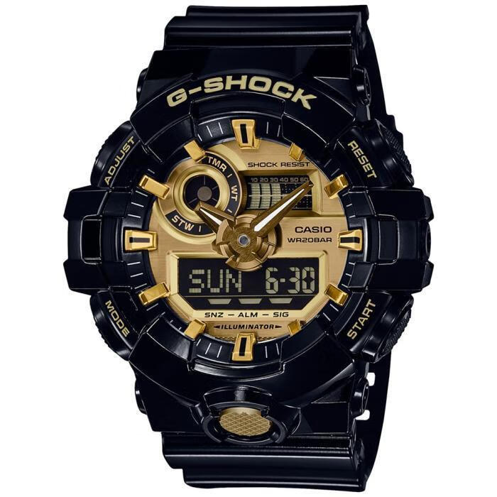 卡西欧casiogshock男士模拟数字手表金色表盘led灯防水防震54mmblack