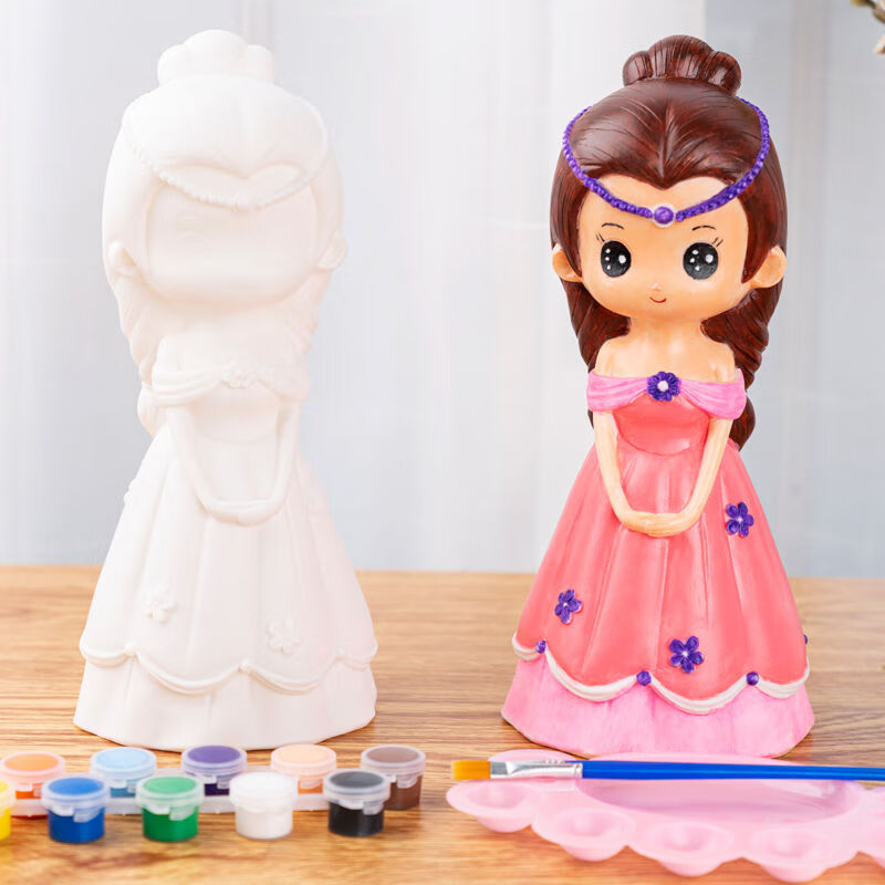 涂色公仔搪胶存钱罐绘画白胚搪瓷玩具 原创小清新公主套装