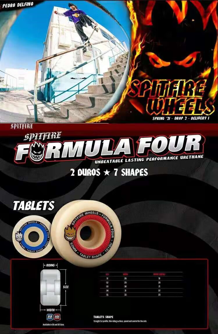 品质】刷街轮spitfire小火人f4美国进口街式动作丝滑刷街硬轮滑板轮子