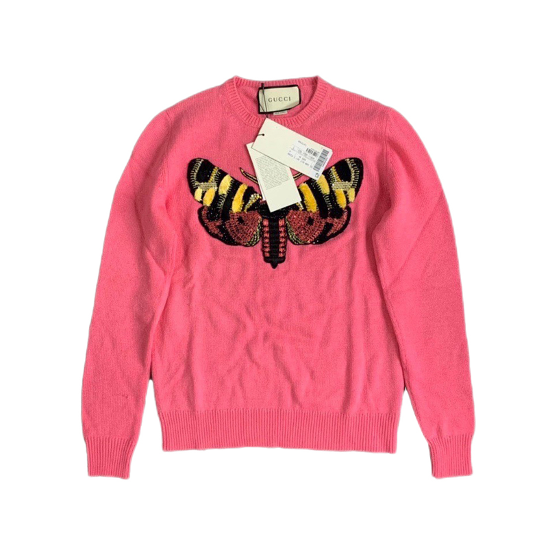 【精品】古驰/gucci 针织毛衣 羊绒桑蚕丝套头衫女 粉色系 s码【图片