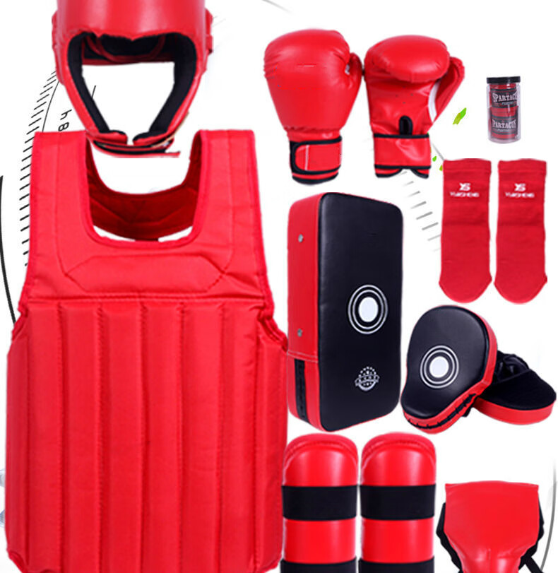 散打护具全套武馆儿童武术格斗搏击拳击护具套装全身防护送包 黑色