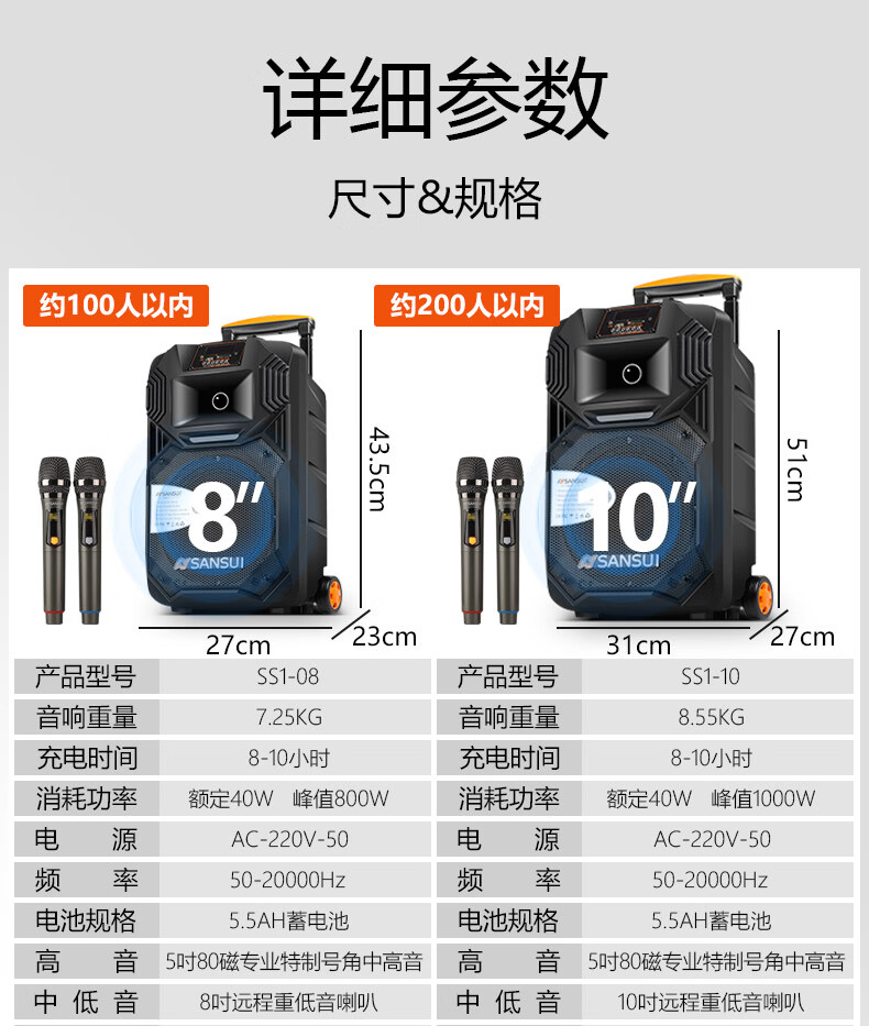 山水sansuiss1广场舞音响户外移动拉杆蓝牙音箱便携式k歌大功率演出