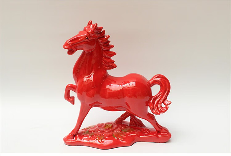 唐三彩马陶瓷红马摆件风水红色小马玄关客厅办公室装饰工艺品 步步
