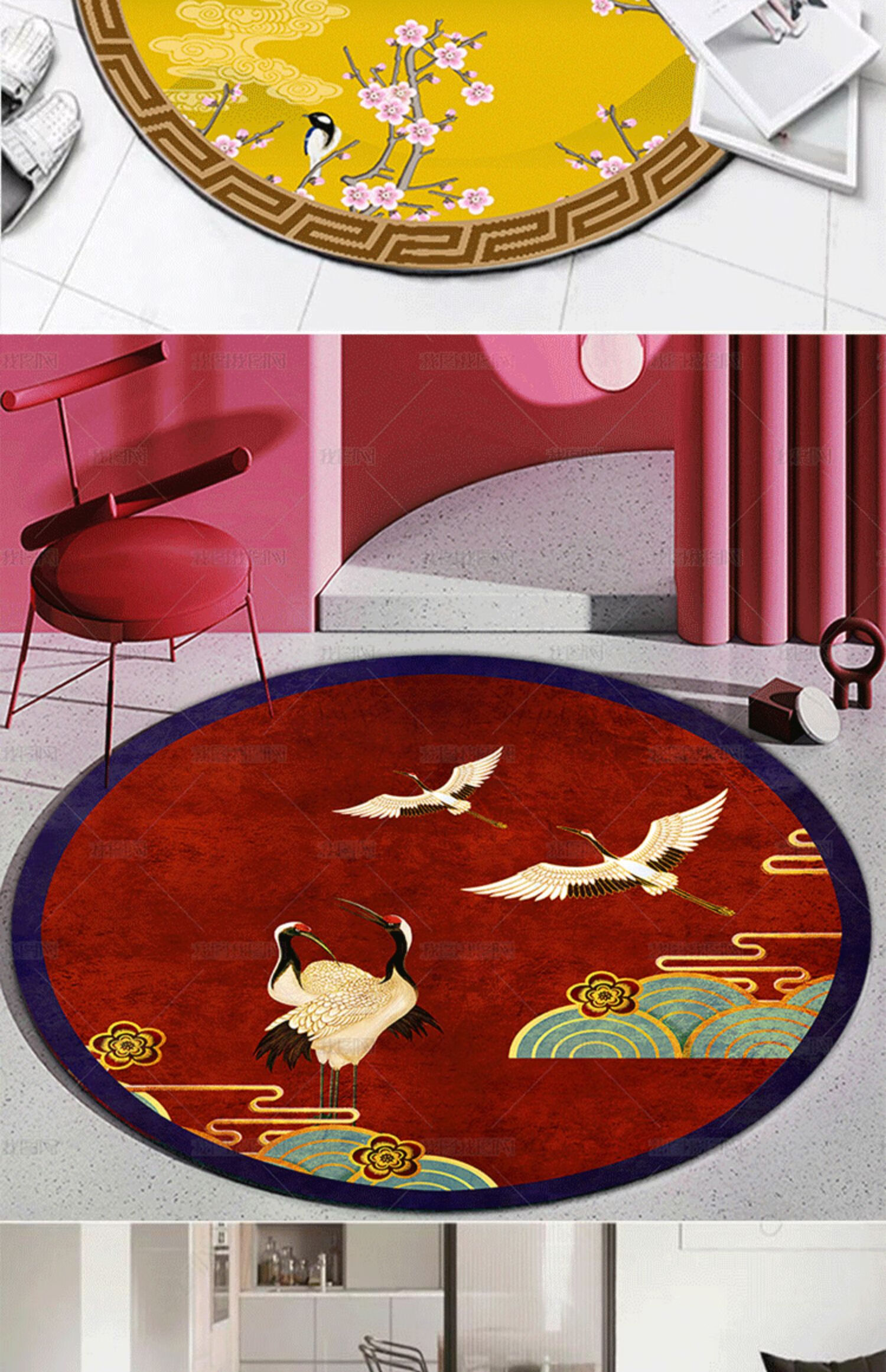 萝大搬luodaban新中式圆形地毯中国风禅意古风万字回纹龙纹茶室茶桌