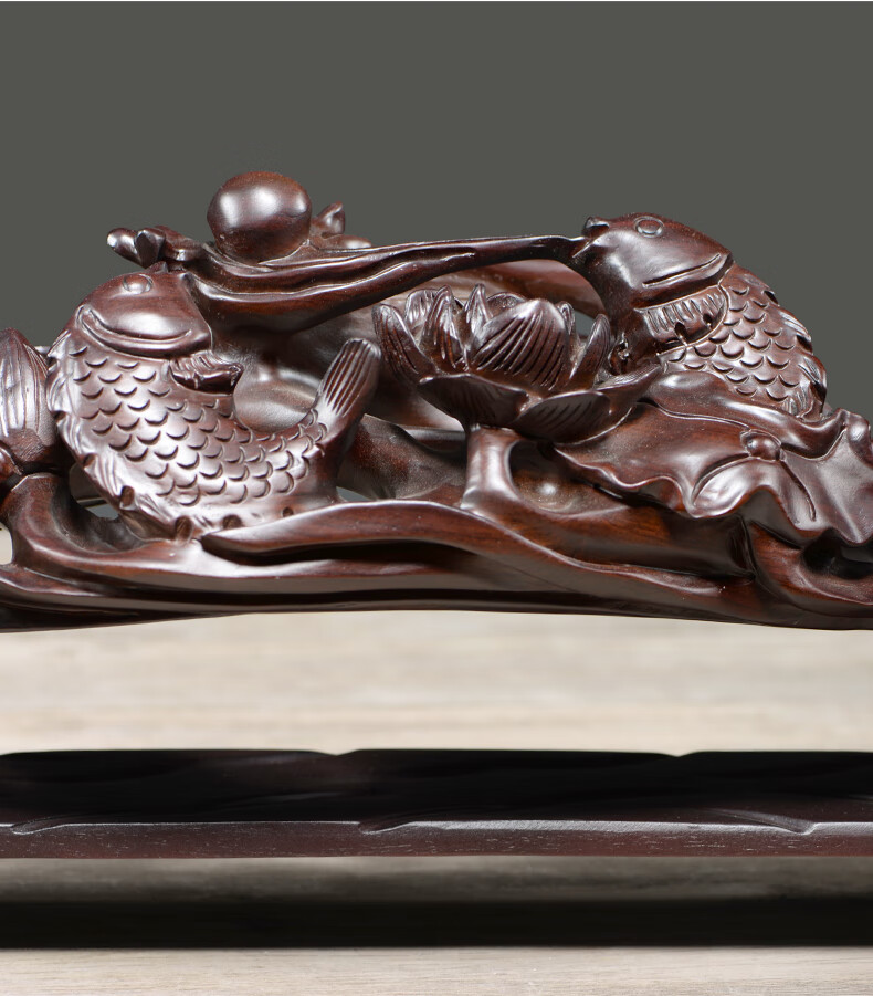 刺史 黑檀木雕年年有鱼摆件实木质根雕客厅装饰红木雕刻工艺品开业送