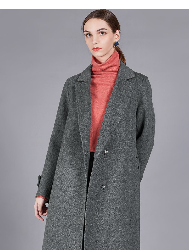舒朗冬新款时尚翻领中长款双面羊毛呢大衣外套dsh4i59深灰9m