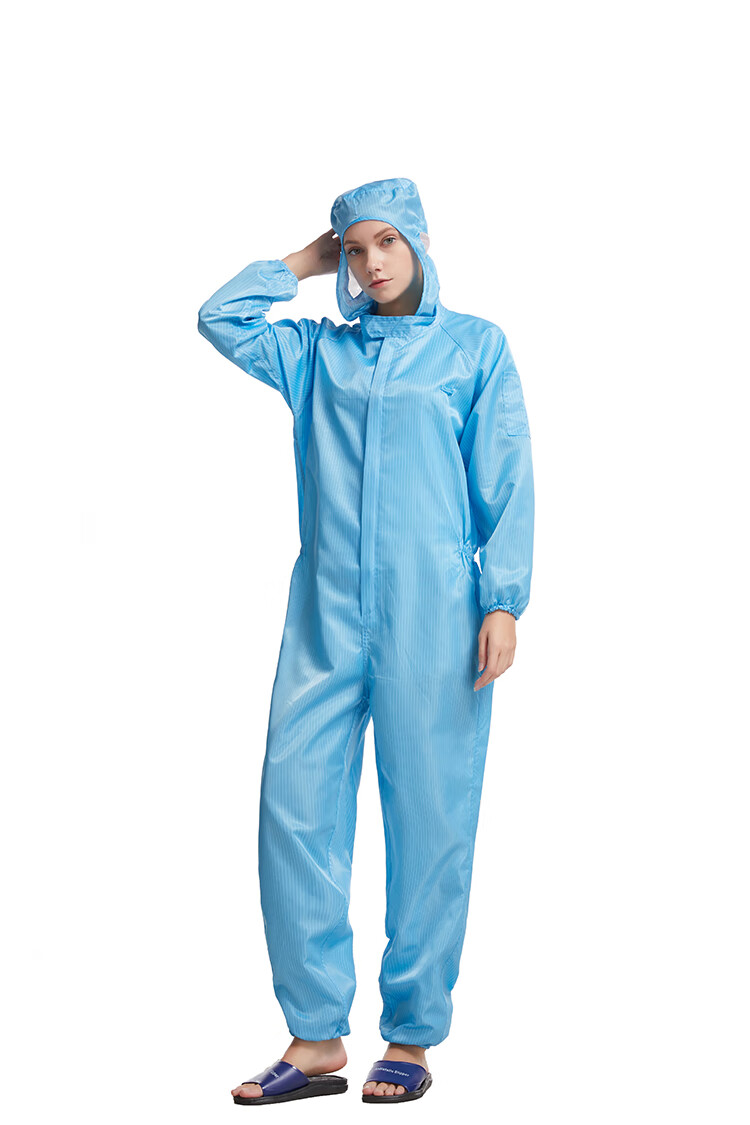 新品防静电服全身连体服净化防尘工厂车间工作服防护条纹连帽无尘服
