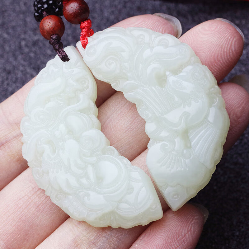 高端品质和田玉龙凤玉佩一对吊坠男女情侣玉牌子龙凤配挂件玉器母亲节