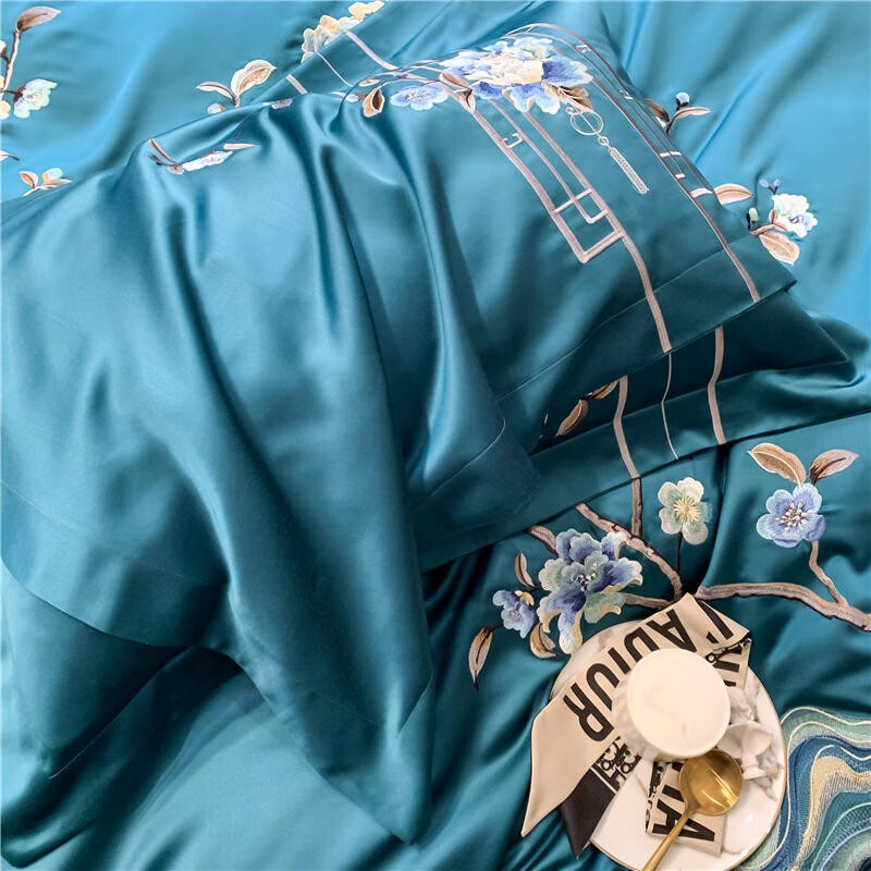 范嘉伦家纺高端新中式140支长绒棉四件套全棉轻奢贡缎被套刺绣纯棉18