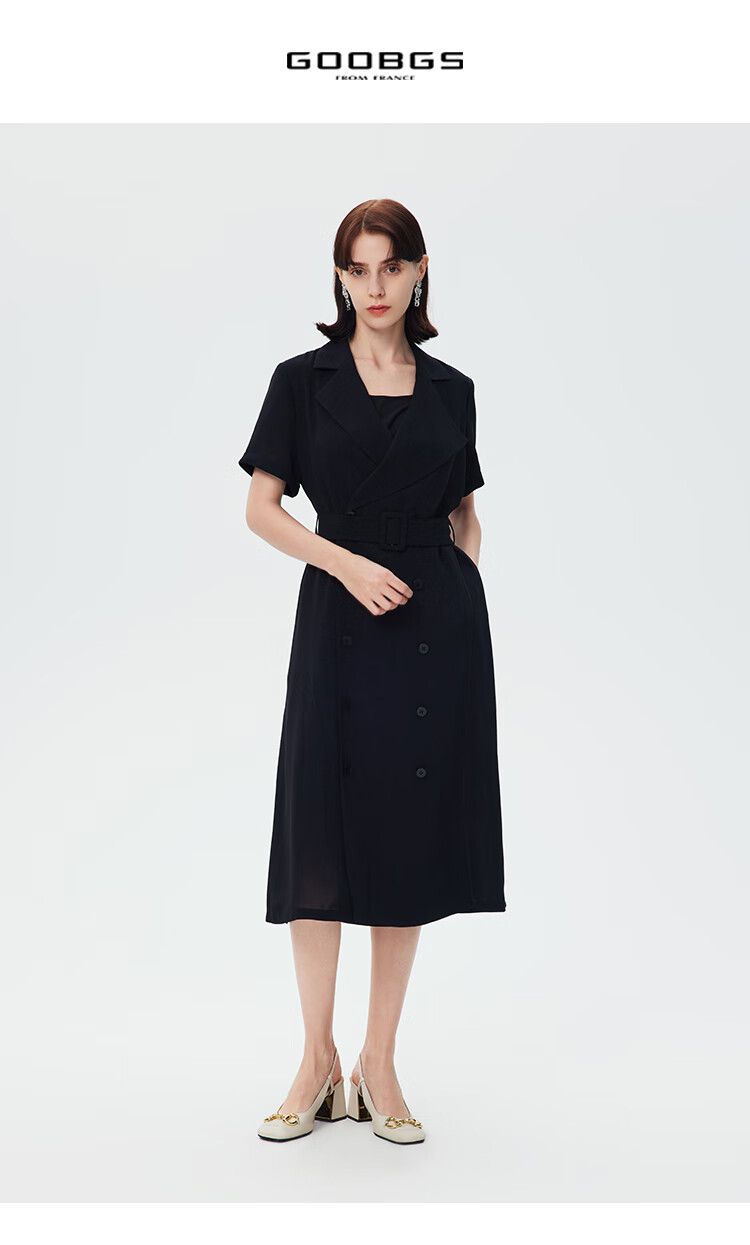 goobgsgb谷邦连衣裙2022年新款夏季新款v领收腰显瘦长裙女休闲茶歇裙
