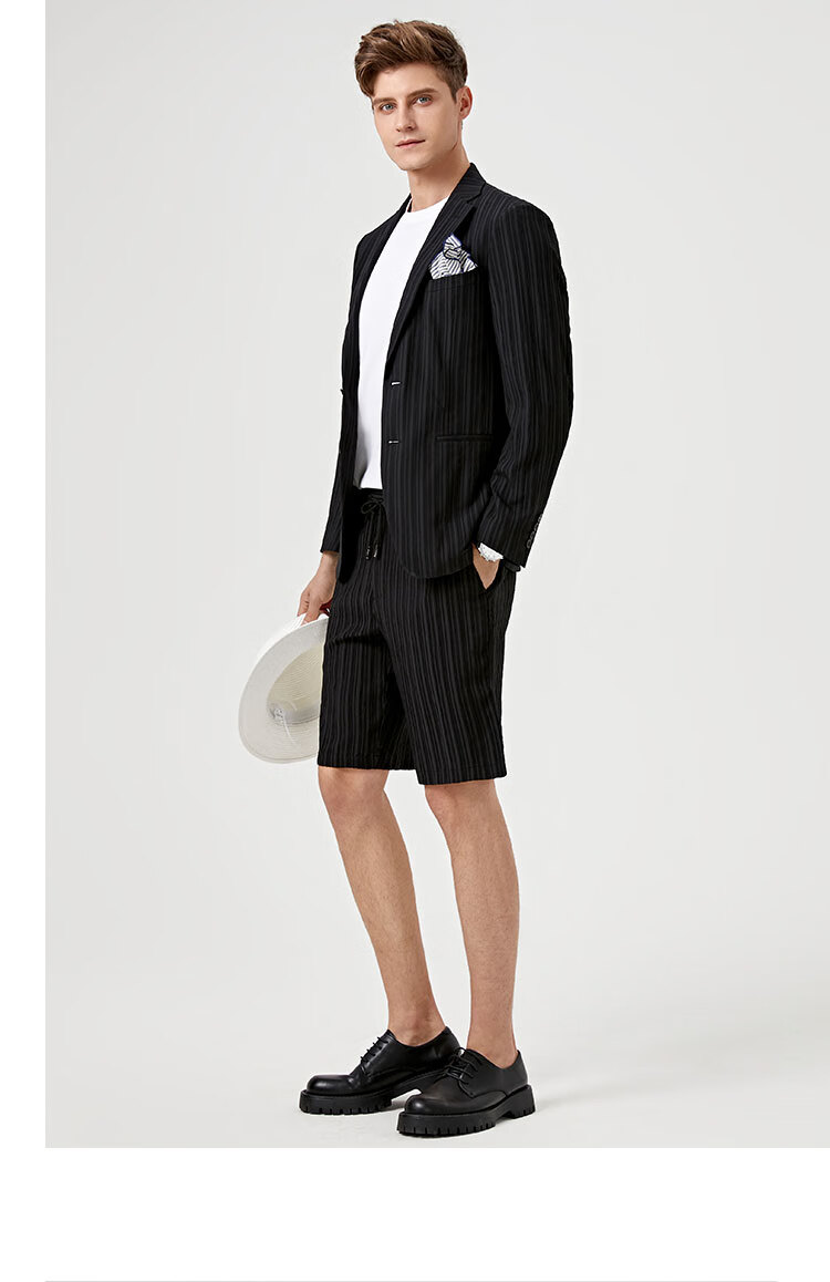 迪柯尼高端男装西服外套 商务时尚复古黑灰条纹撞色便西 黑色 170/96b