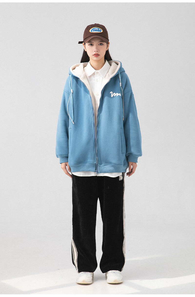 拉夏贝尔la卫衣女azlan连帽外套加绒加厚运动休闲开衫情侣宽松vintage