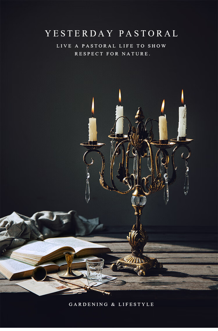 舞万花 时尚家居欧式烛台摆件客厅家用复古做旧铁艺蜡烛台家居烛光