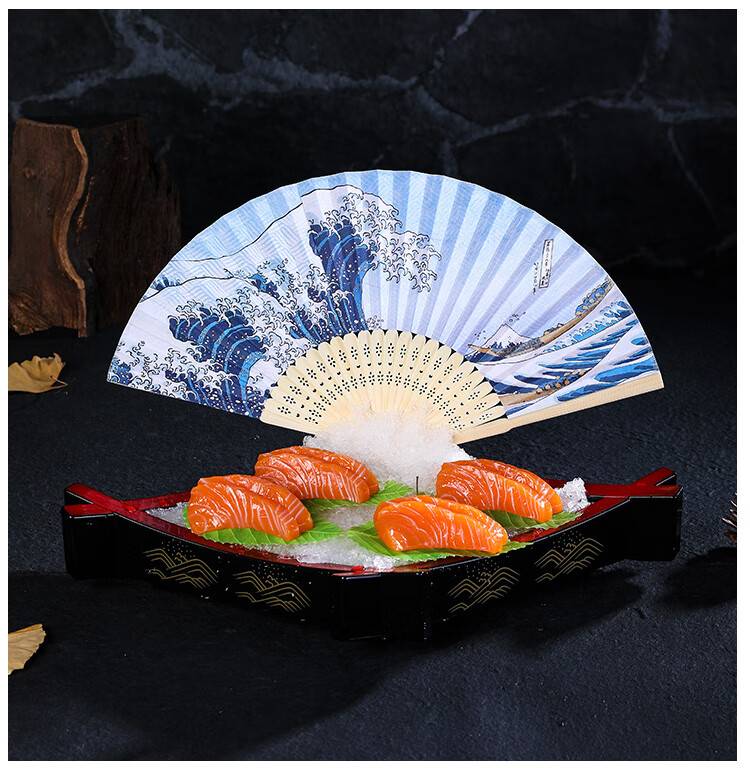 刺身装饰品扇子摆盘道具盘饰小摆件日式折扇酒店菜品冷菜冷盘点缀 布