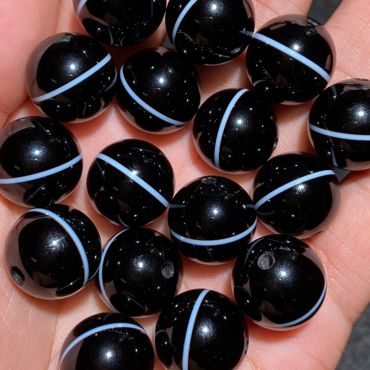 鲤梨 天然黑色一线药师玛瑙顶珠 散珠天珠单颗多宝diy文玩手串手链