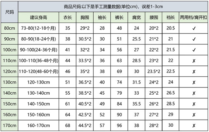 hm裤子尺码对照表图片