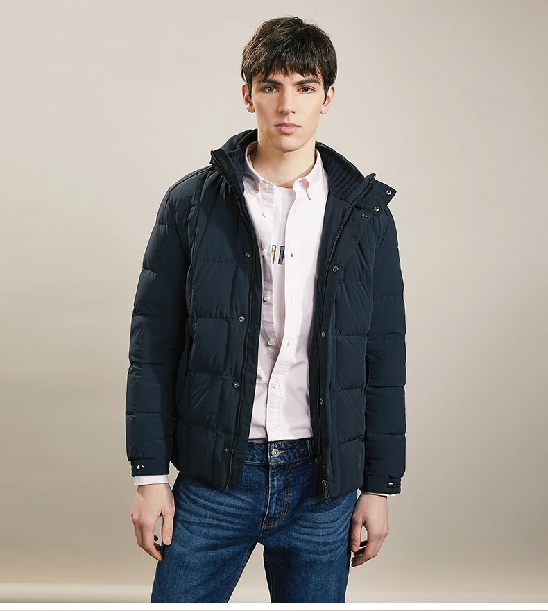 beanpole滨波时尚灰鹅绒男士短款立领羽绒服大衣外套米色16584a