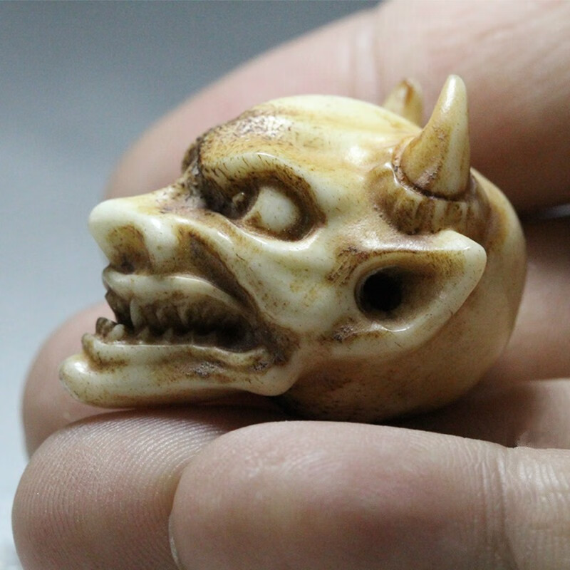 般若三通佛头鹿角根付手串腰珠背云星月菩金刚佛珠配饰鹿角做旧16mm