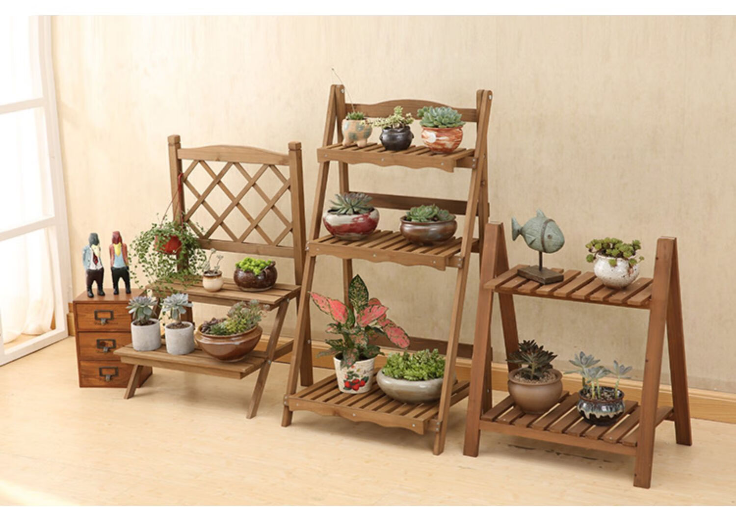 置物架多层实木质折叠防腐客厅阳台室内阶梯花盆花架子多肉架单件zm