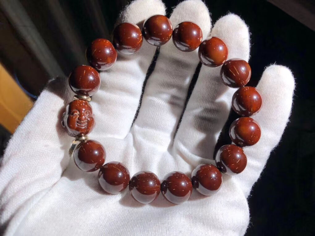 紫金鼠光珠圆珠搭配弥勒佛头念珠文玩紫金鼠手串 15mm